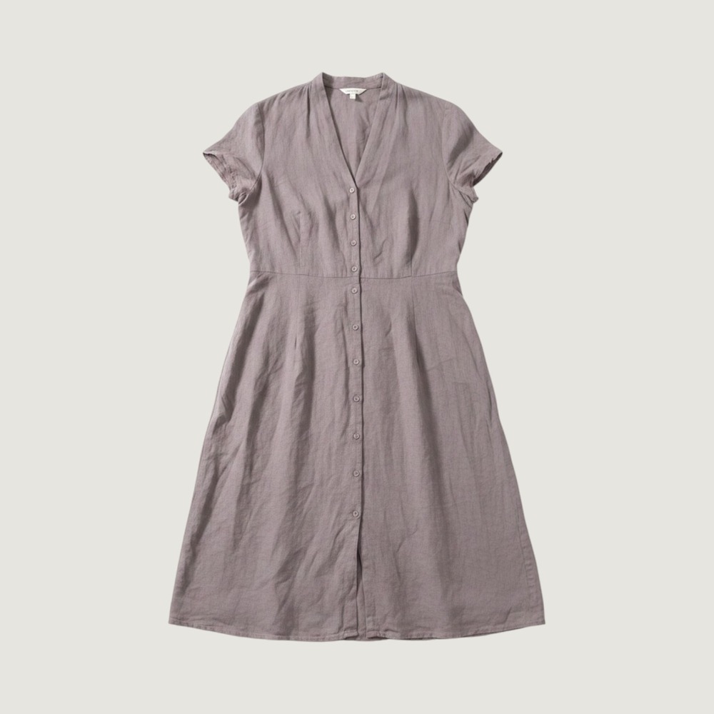 Seasalt Cornwall Carved Wood Dress Womens 16 Grey Linen Button Front Midi